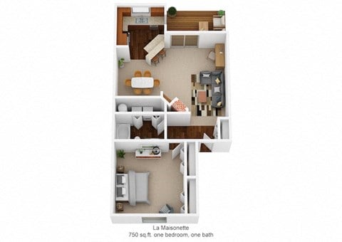 Floor plan for 1 bed, 1 bath, 725 sqft